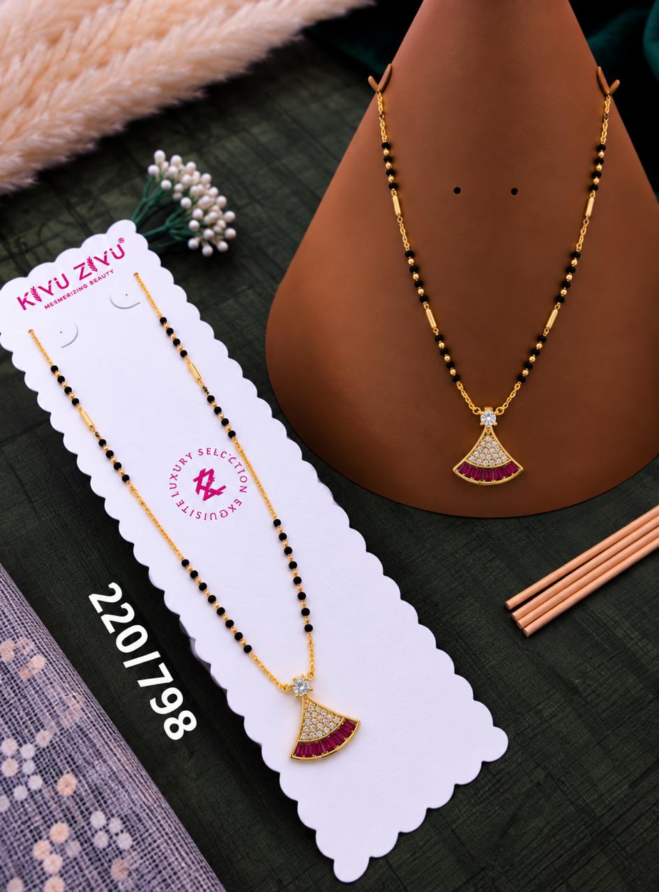 Ruby Crystal Fan Pendant Mangalsutra