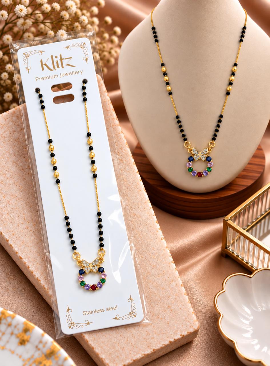 Multicolor Stone Bow Pendant Mangalsutra