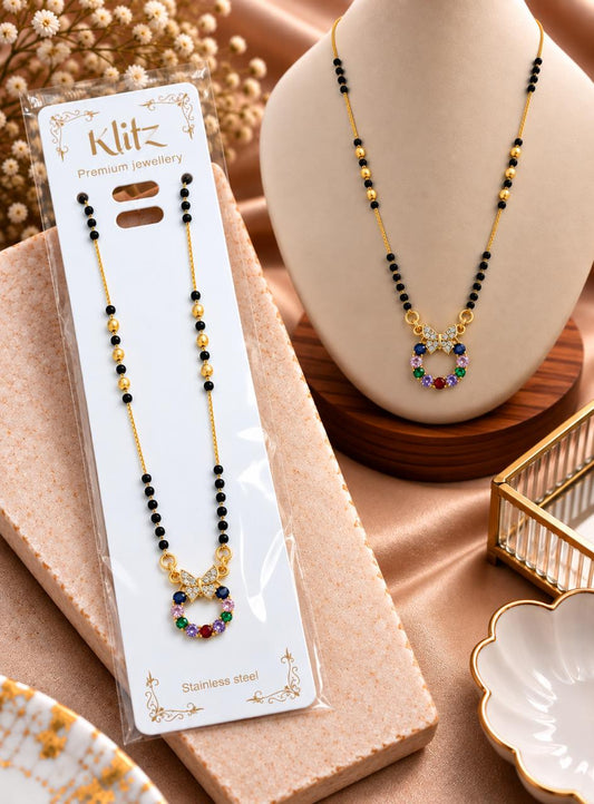 Multicolor Stone Bow Pendant Mangalsutra