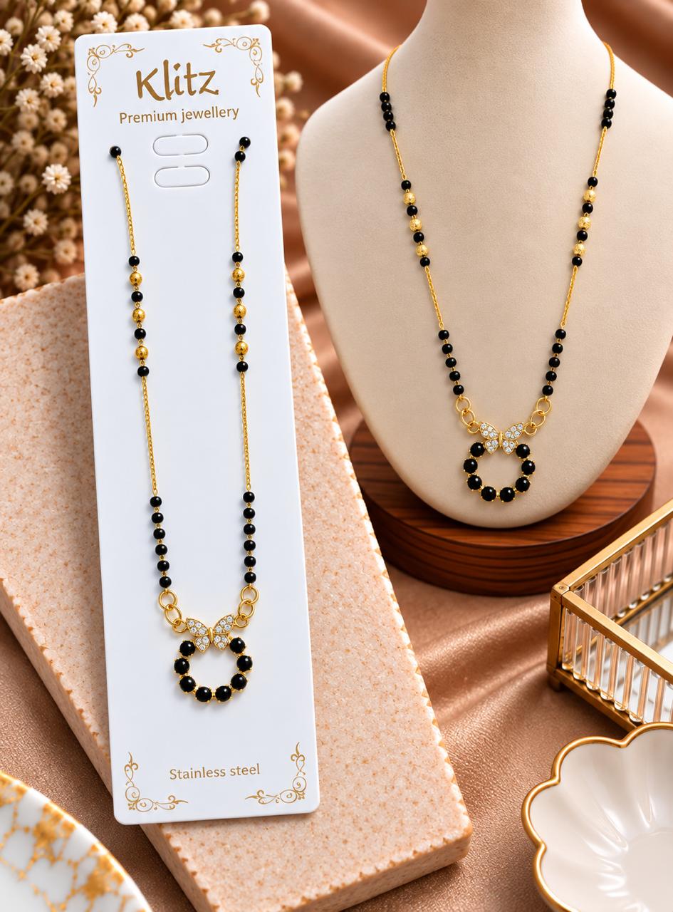 Black Bead Bow Pendant Mangalsutra