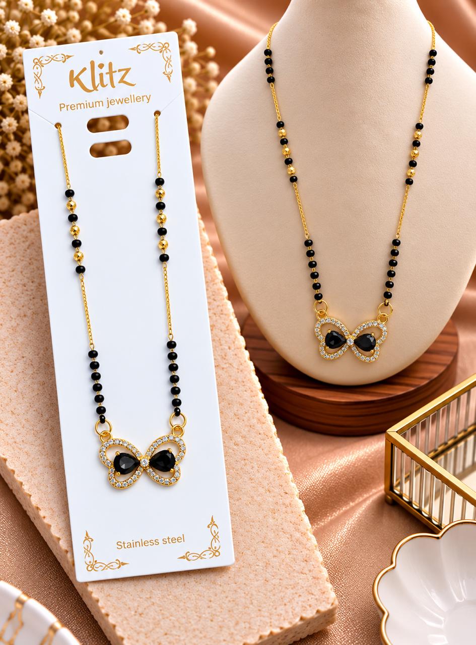 Black Stone Butterfly Crystal Mangalsutra