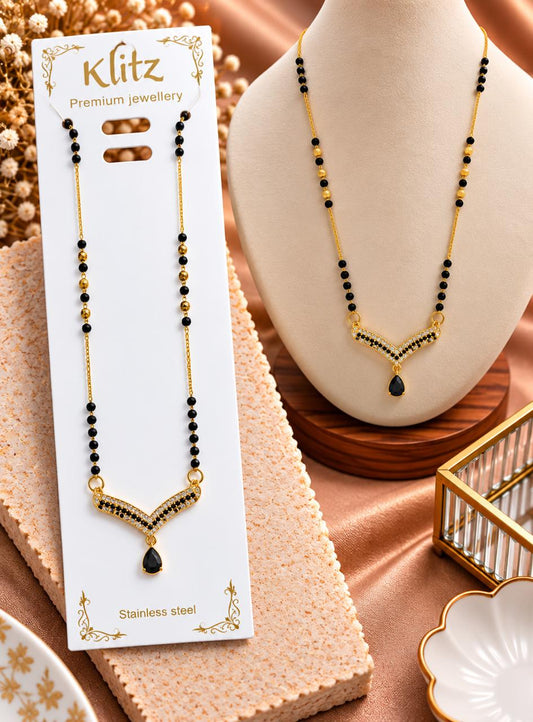 Black Crystal V-Shape Mangalsutra