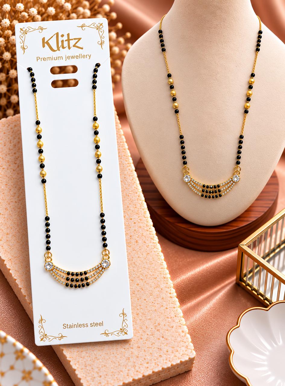 Black Bead Crystal Layered Mangalsutra