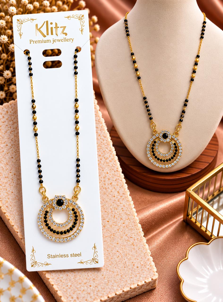 Circular Black Stone Crystal Mangalsutra