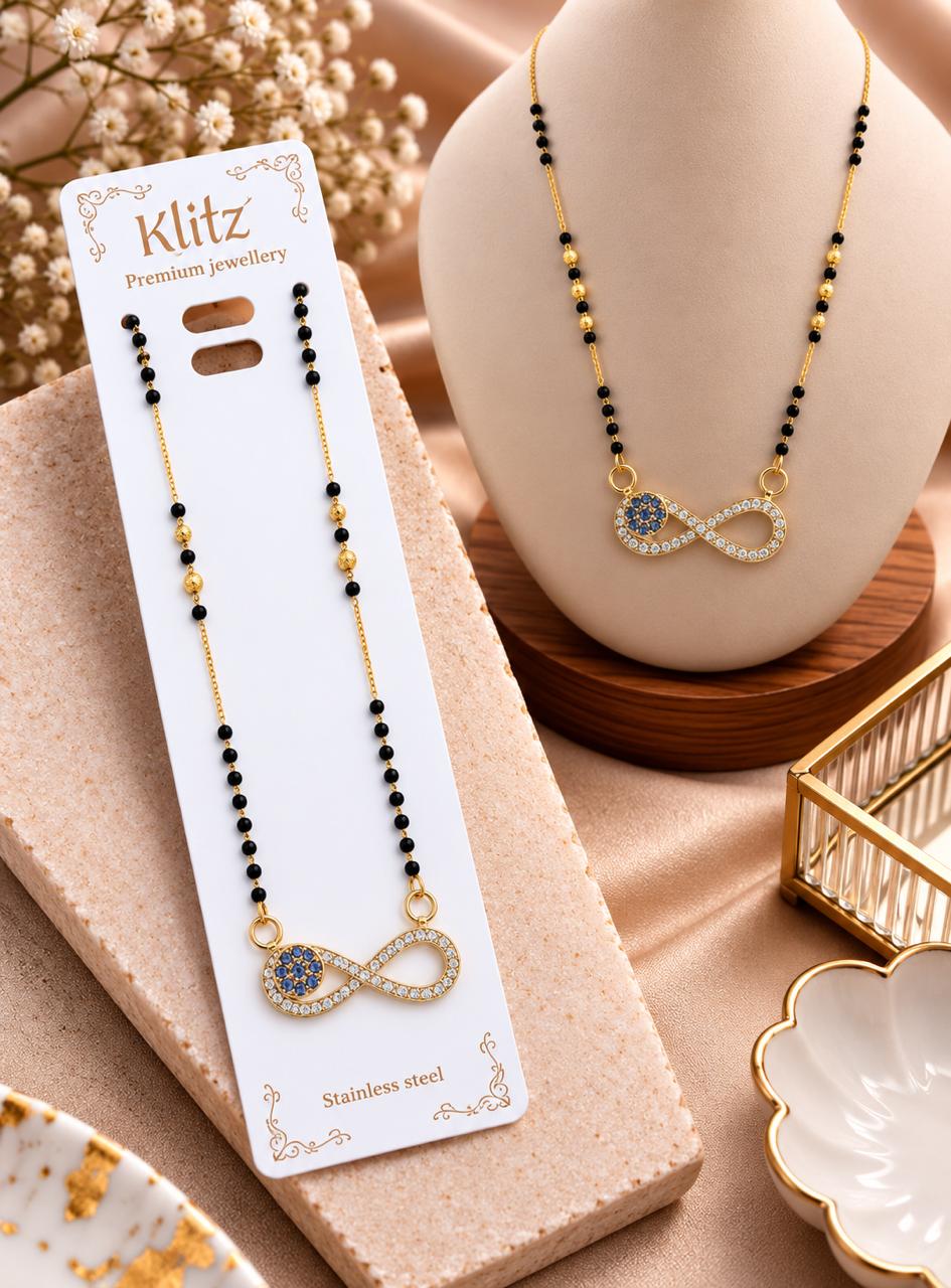 Blue Crystal Infinity Black Beads Mangalsutra