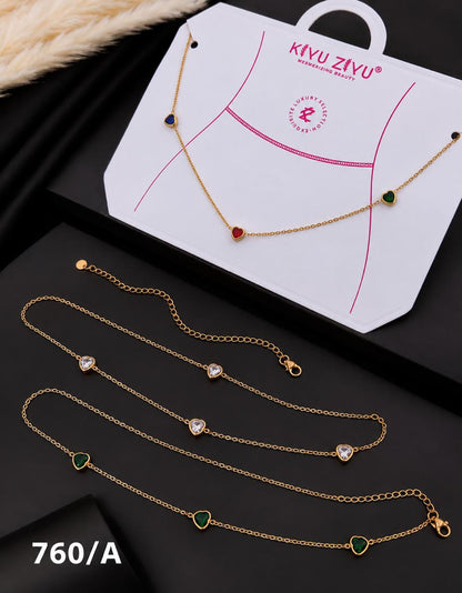 Tricolor Heart Charm Gold Waist Chain