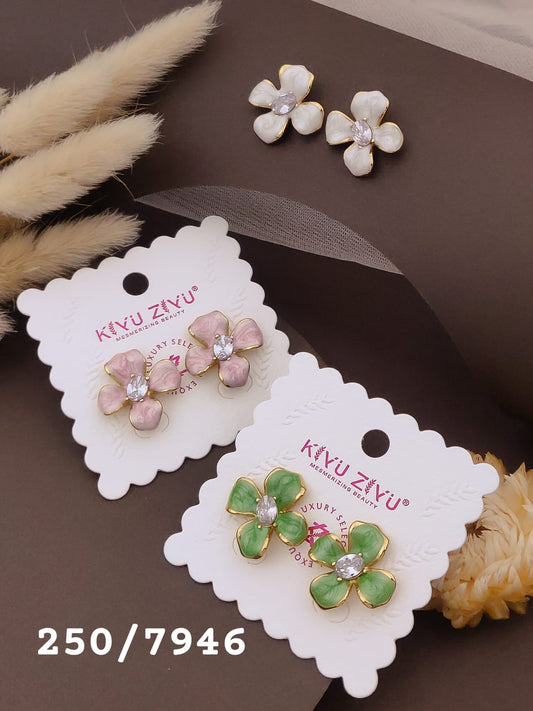 Elegant Enamel Flower Stud Earrings