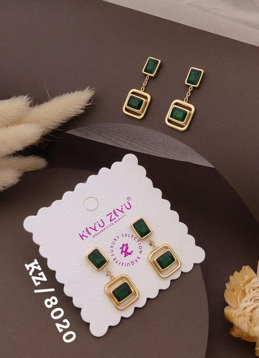 Emerald Green Geometric Drop Earrings