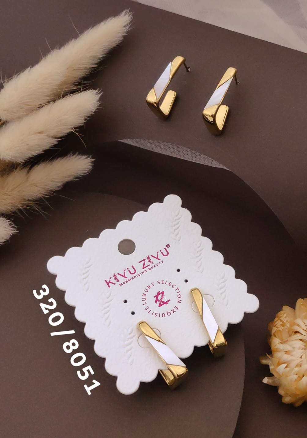 Golden White Accent Geometric Earrings