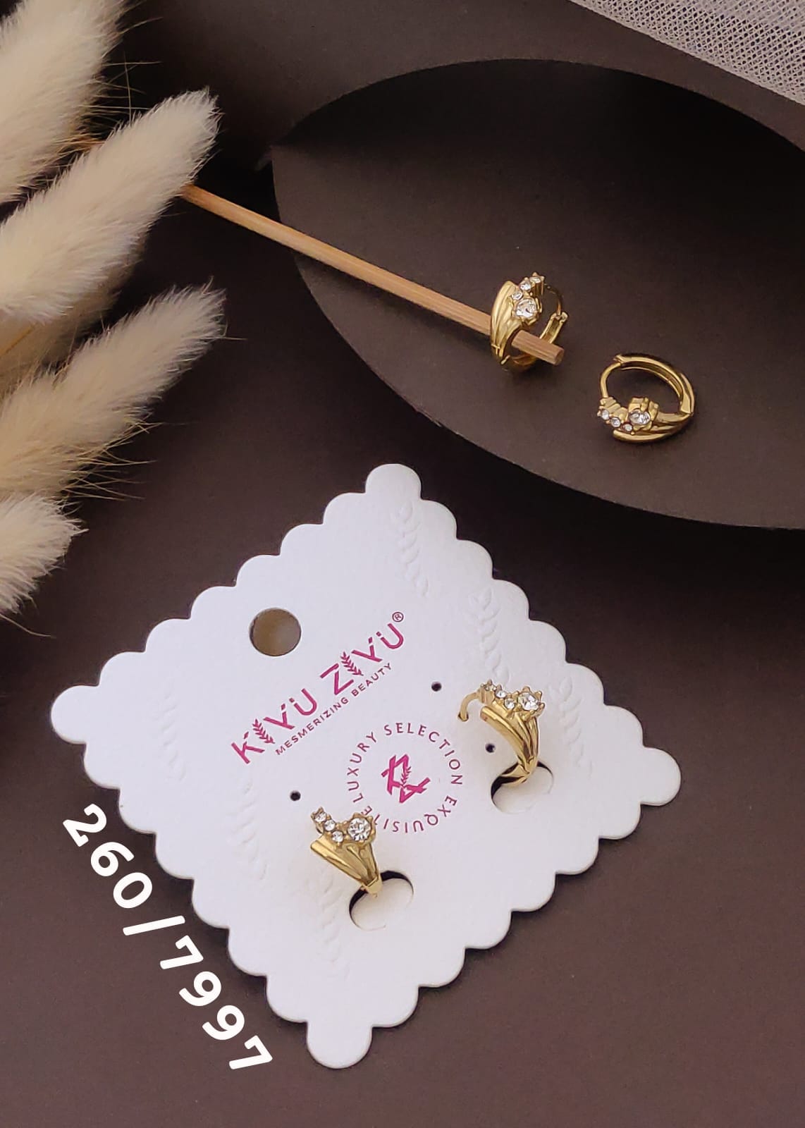 Golden Crystal Curve Hoop Earrings