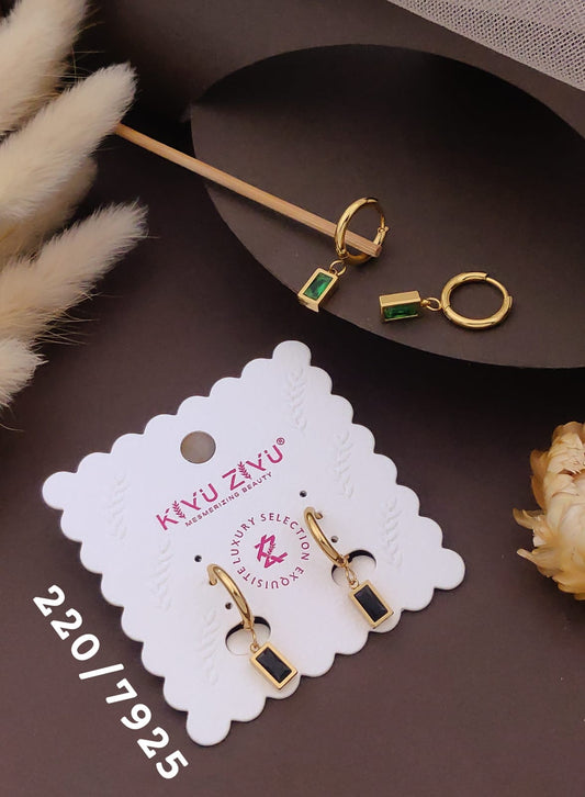 Golden Green & Black Rectangular Drop Hoop Earrings