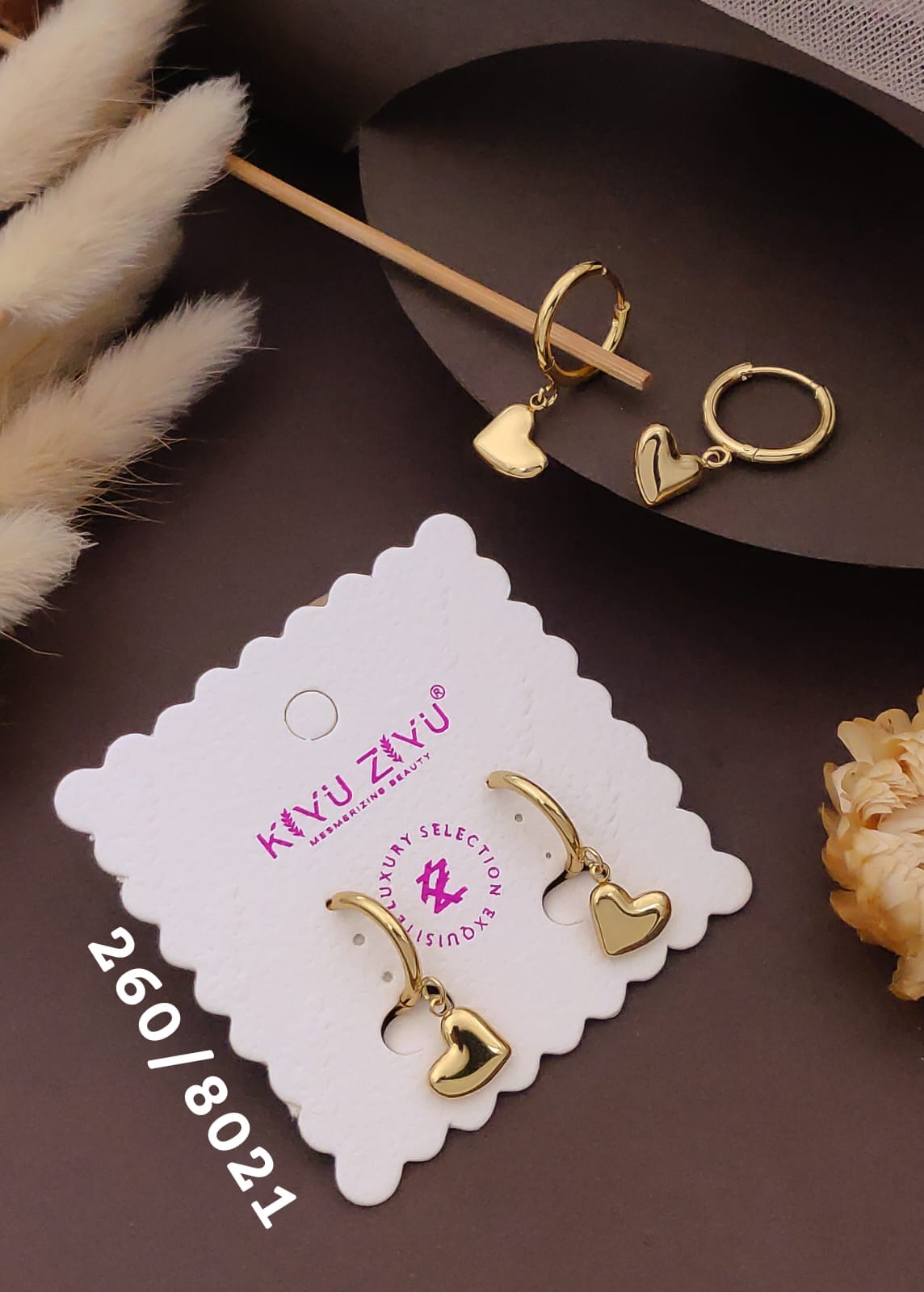 Golden Heart Charm Hoop Earrings