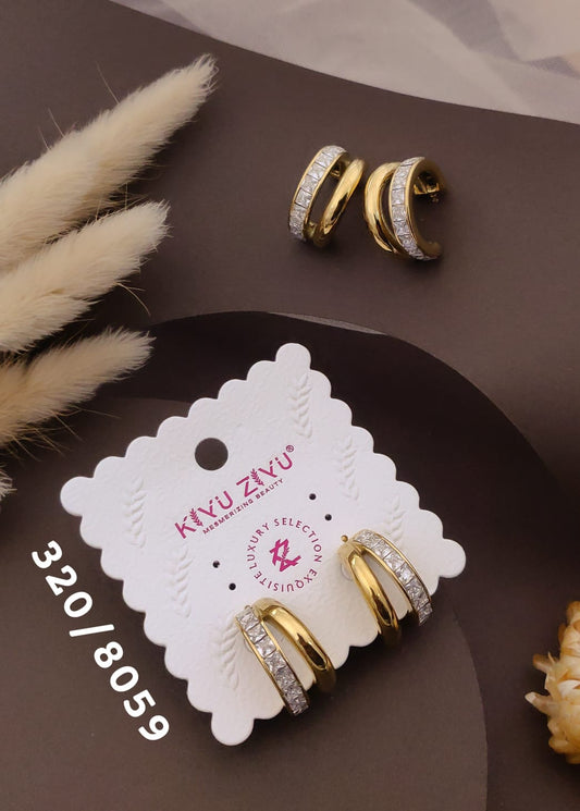 Golden Triple Hoop Crystal Earrings