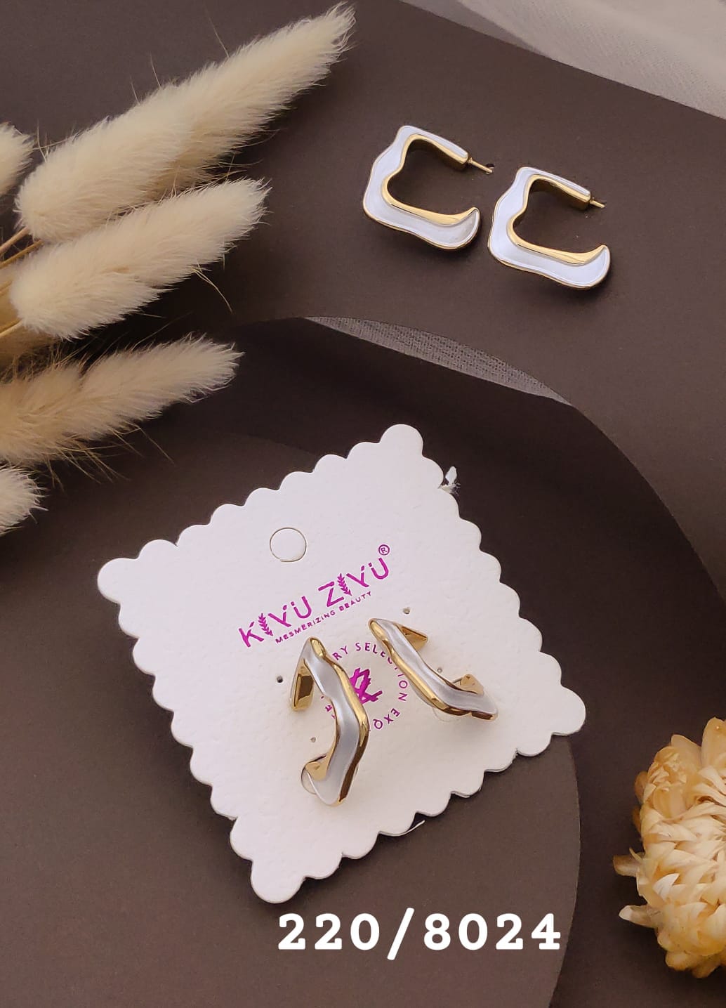 Golden White Enamel C-Shaped Hoop Earrings