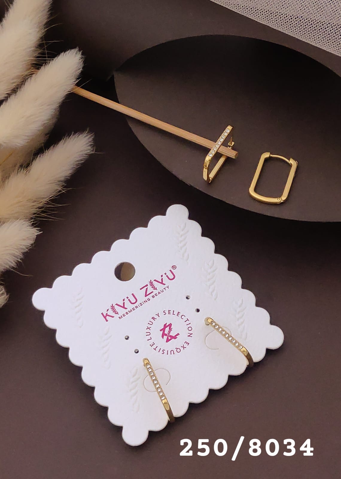 Golden Rectangle Crystal Hoop Earrings
