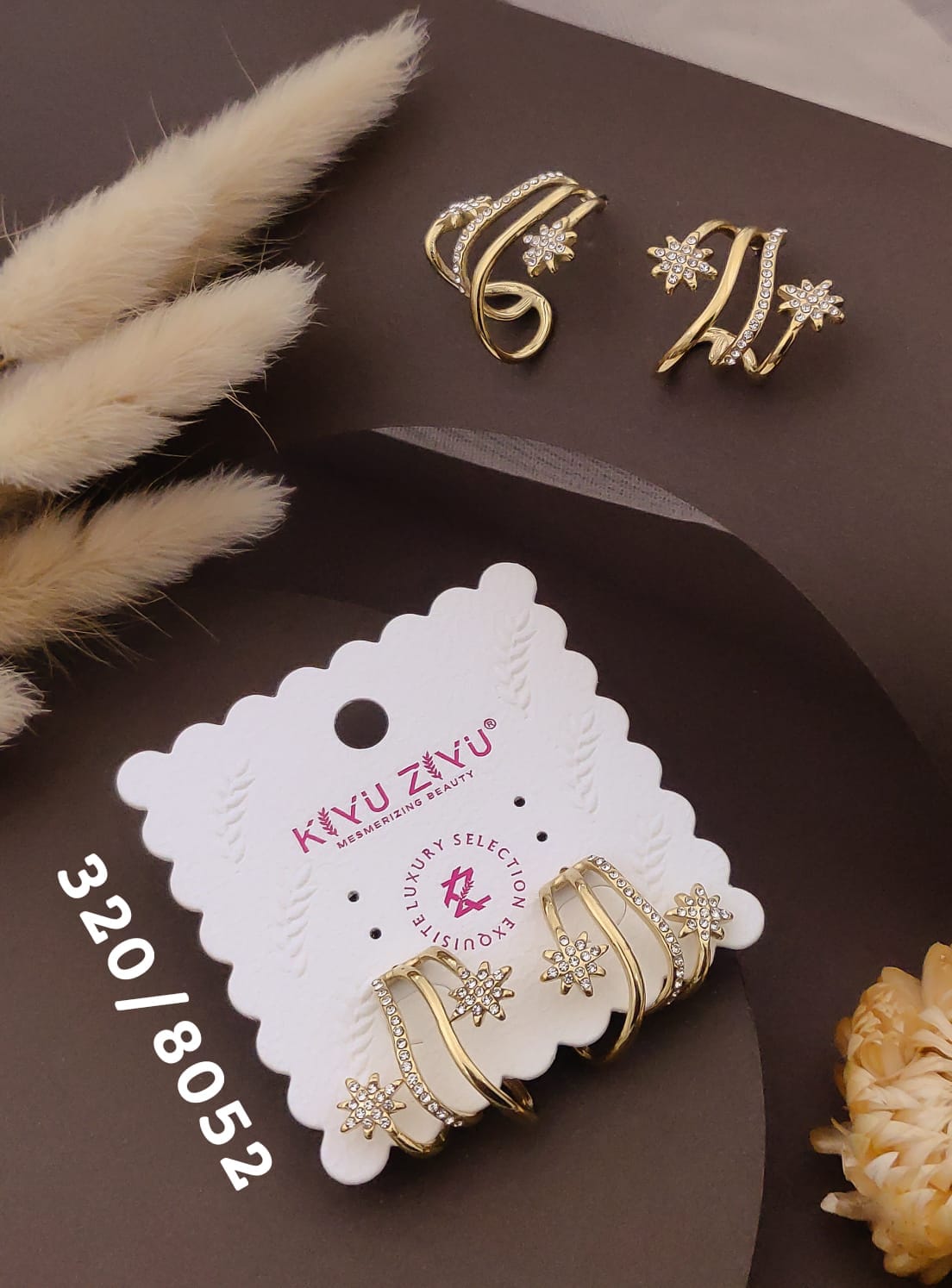 Golden Floral Crystal Statement Earrings