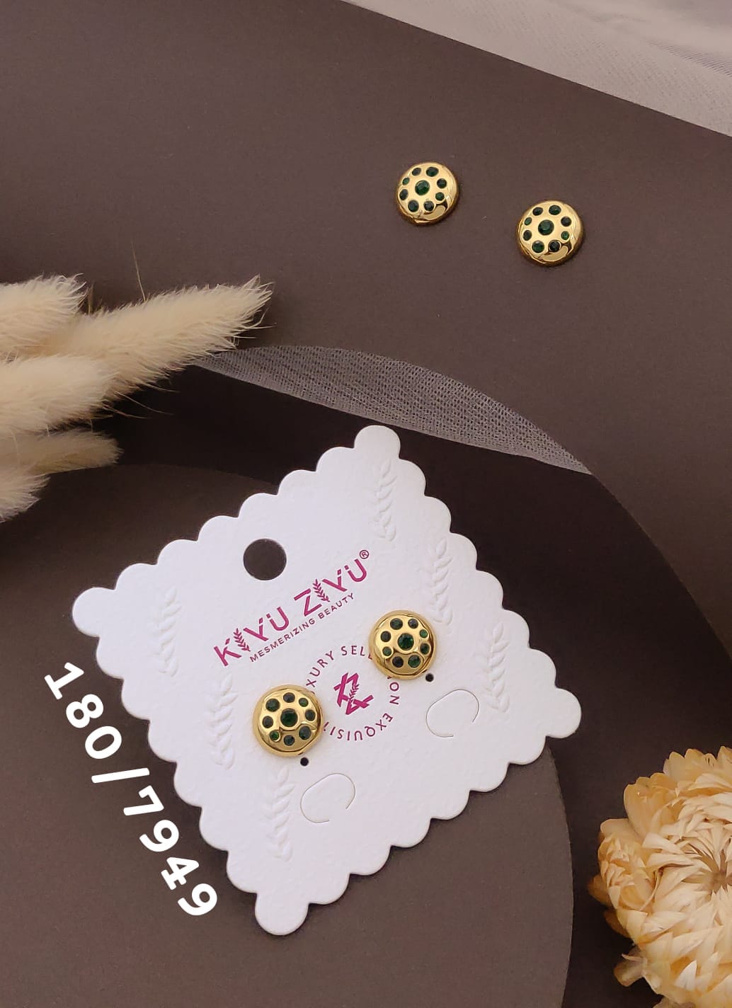 Emerald Halo Gold Stud Earrings