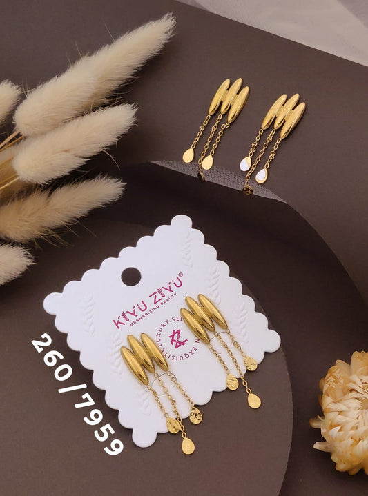 Triple Chain Gold Drop Earrings