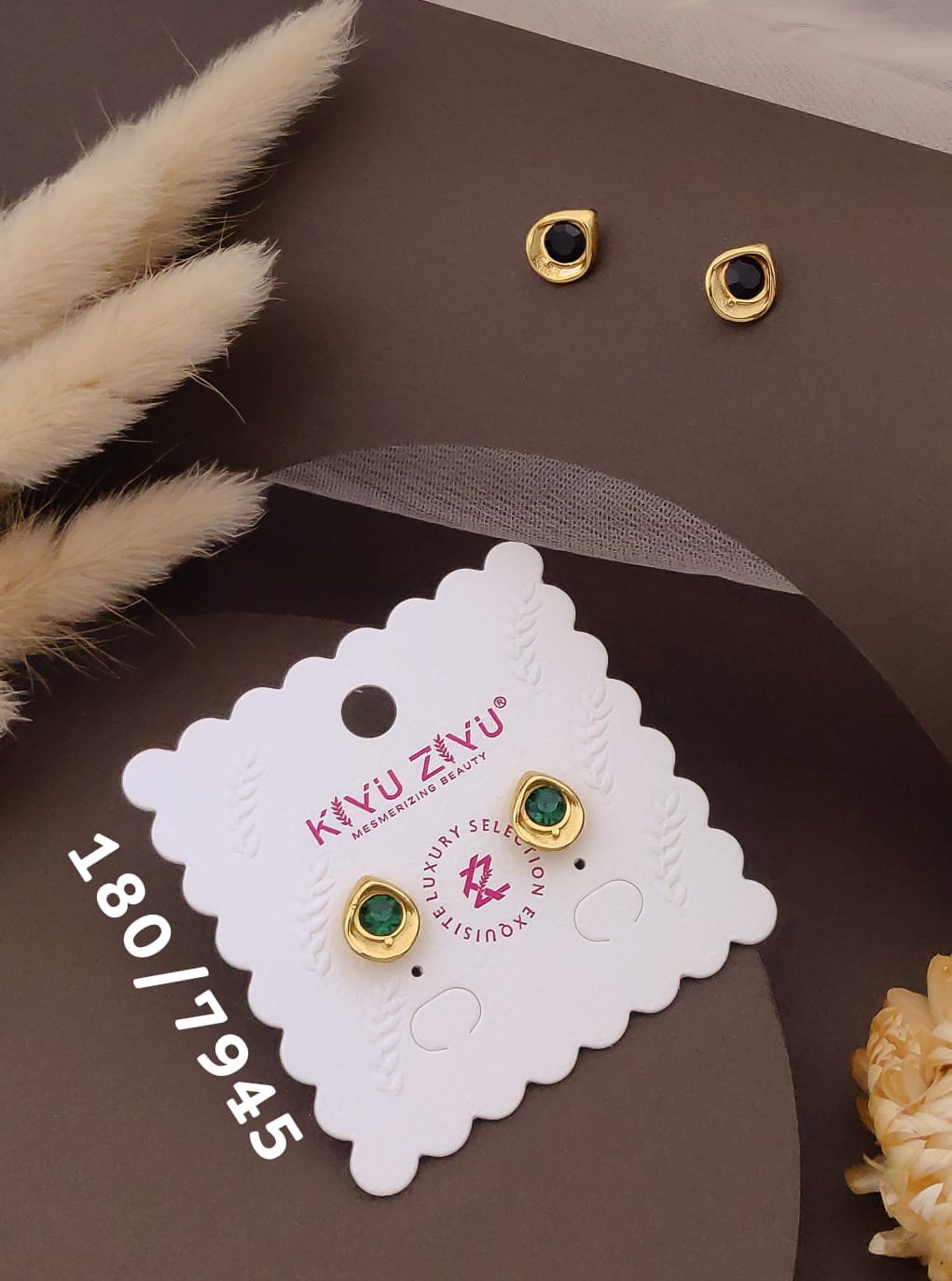 Elegant Emerald Green Gemstone Stud Earrings