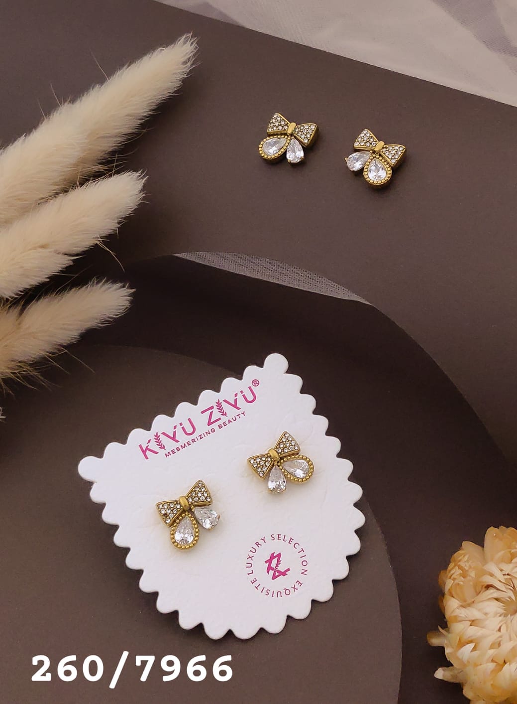 Elegant Gold Bow Crystal Stud Earrings