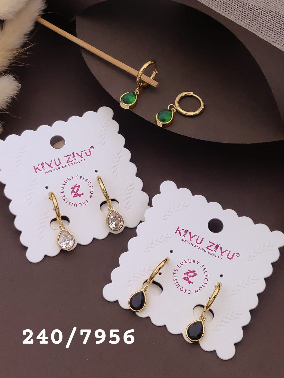 Elegant Gold Teardrop Crystal Hoop Earrings