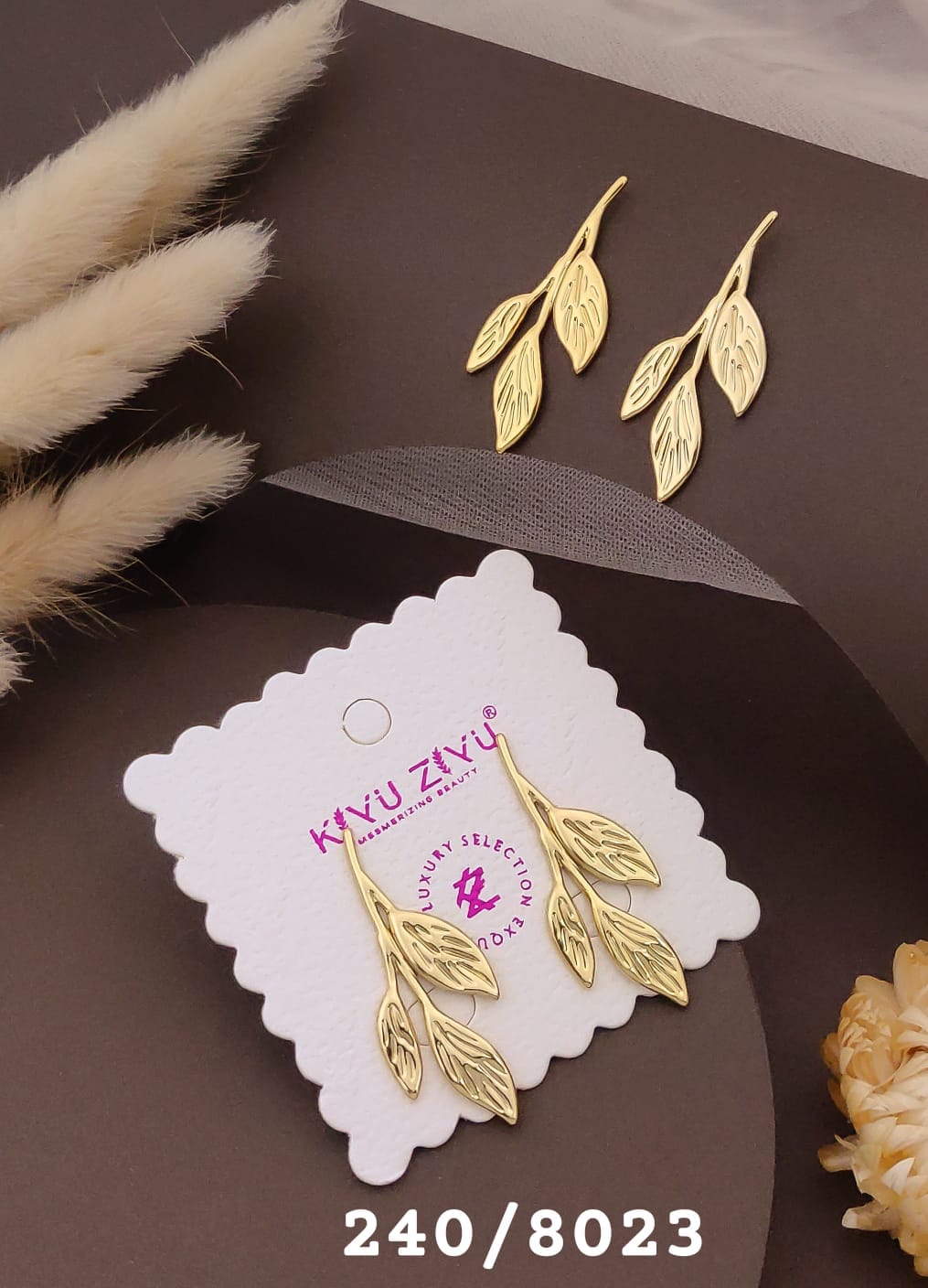 Elegant Gold Leaf Vine Drop Earrings