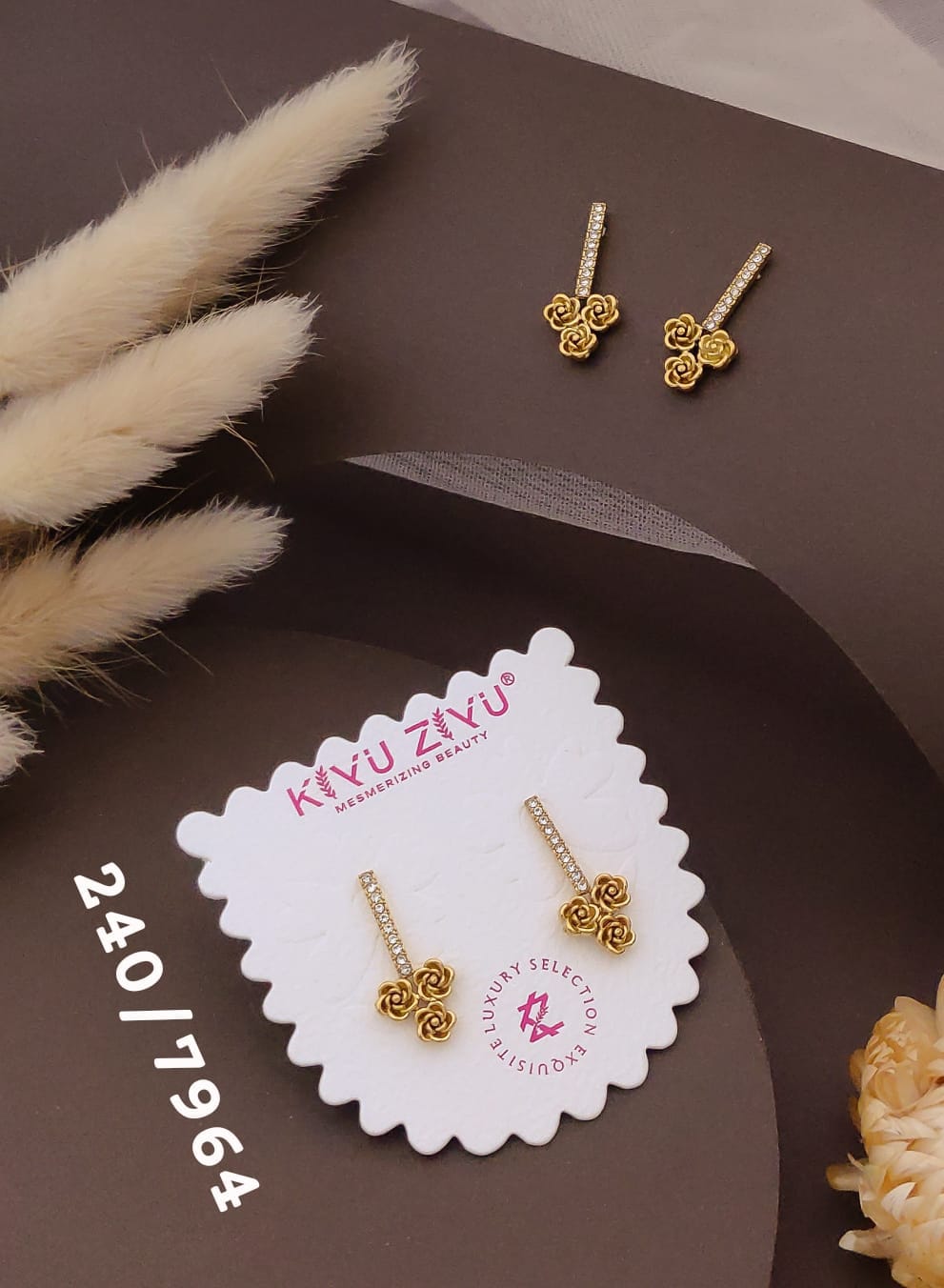 Elegant Gold Rose Crystal Drop Earrings