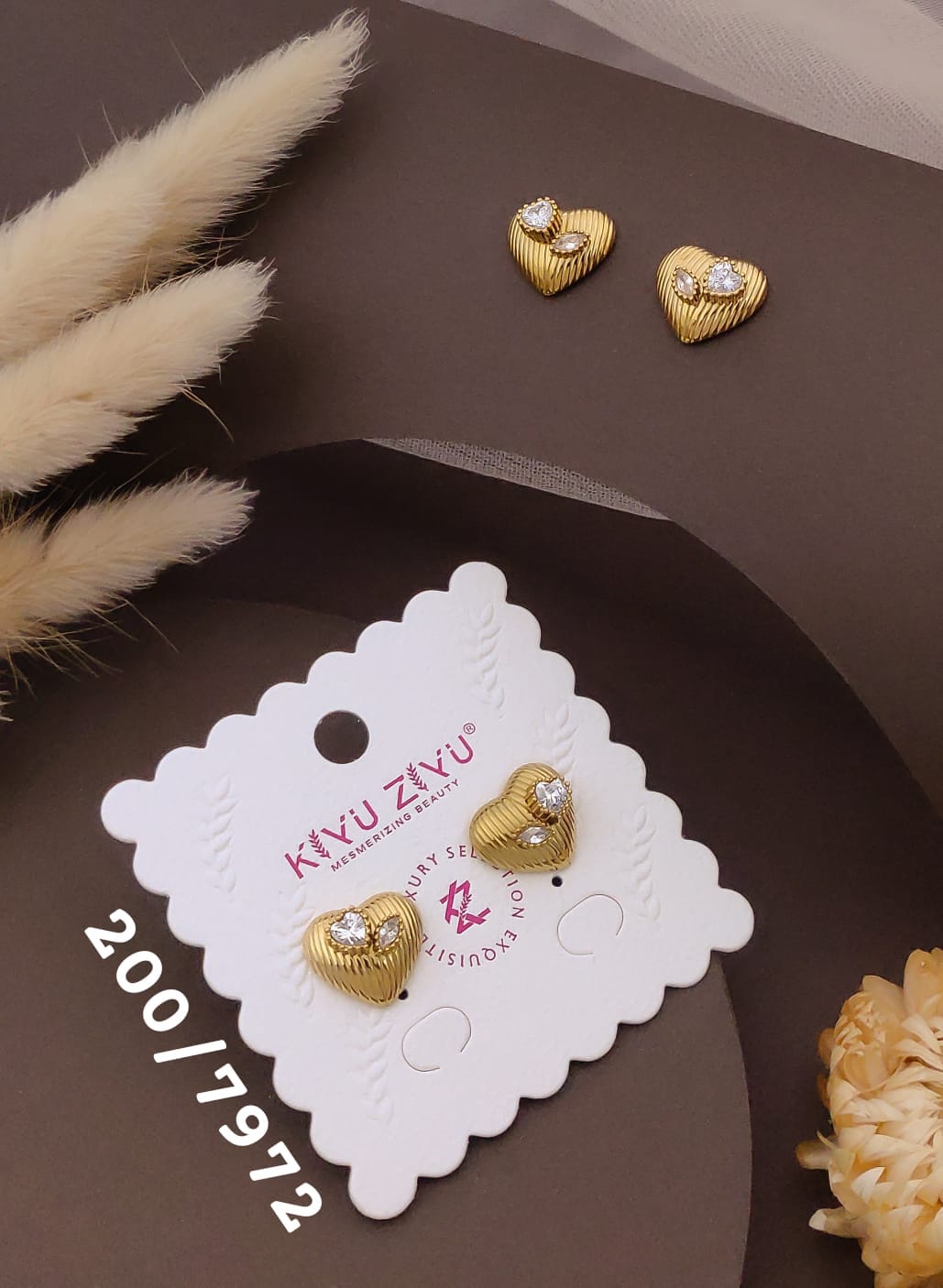 Golden Heart Crystal Stud Earrings