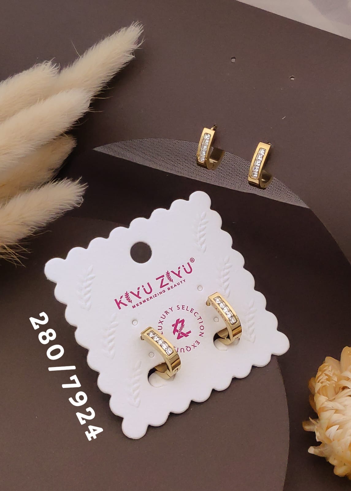 Golden Crystal Bar Huggie Hoop Earrings