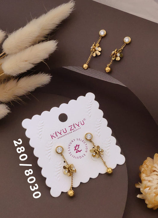 Golden Floral Drop Crystal Earrings