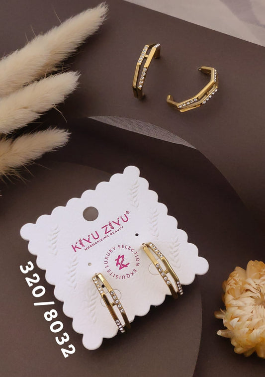 Golden Crystal Geometric Hoop Earrings