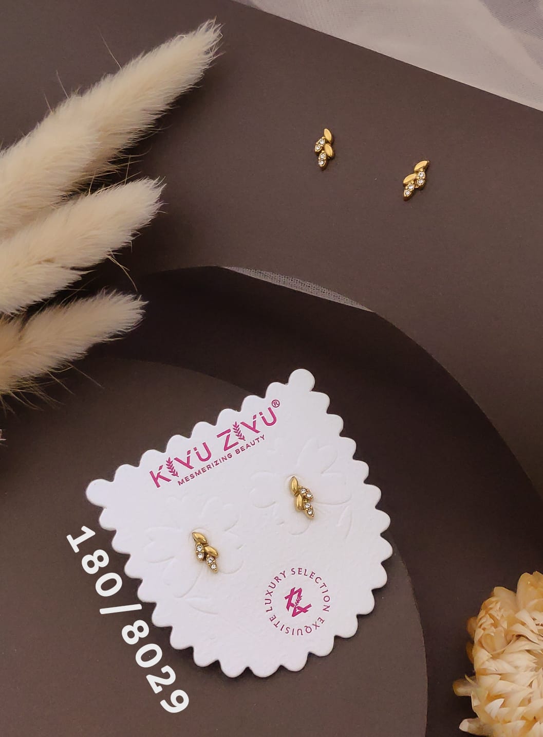 Golden Leaf Crystal Stud Earrings