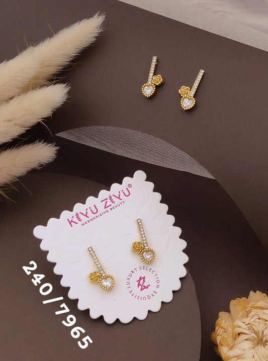 Golden Rose Heart Crystal Drop Earrings