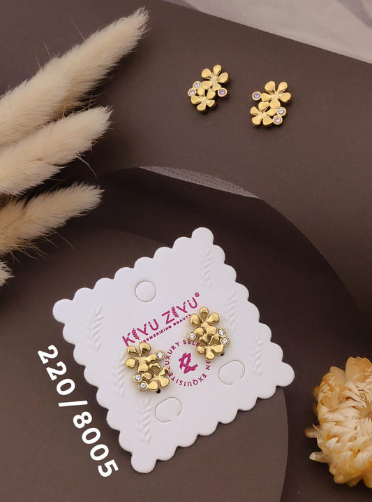 Golden Double Flower Crystal Stud Earrings