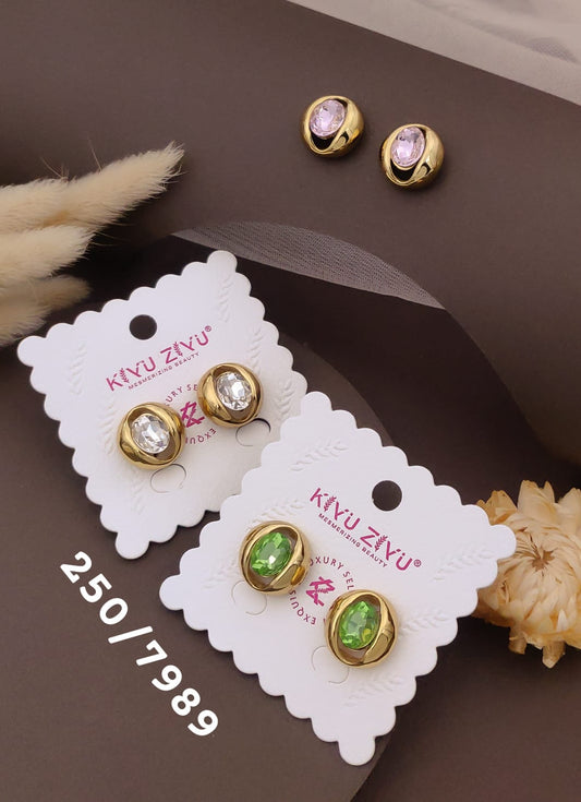 Elegant Gold-Tone Oval Crystal Stud Earrings