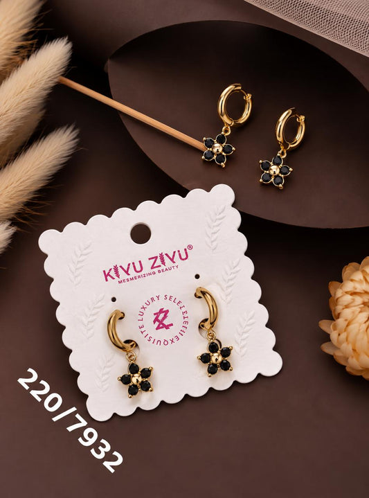 Black Crystal Flower Hoop Drop Earrings