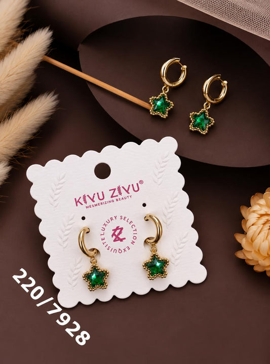Emerald Star Crystal Hoop Drop Earrings