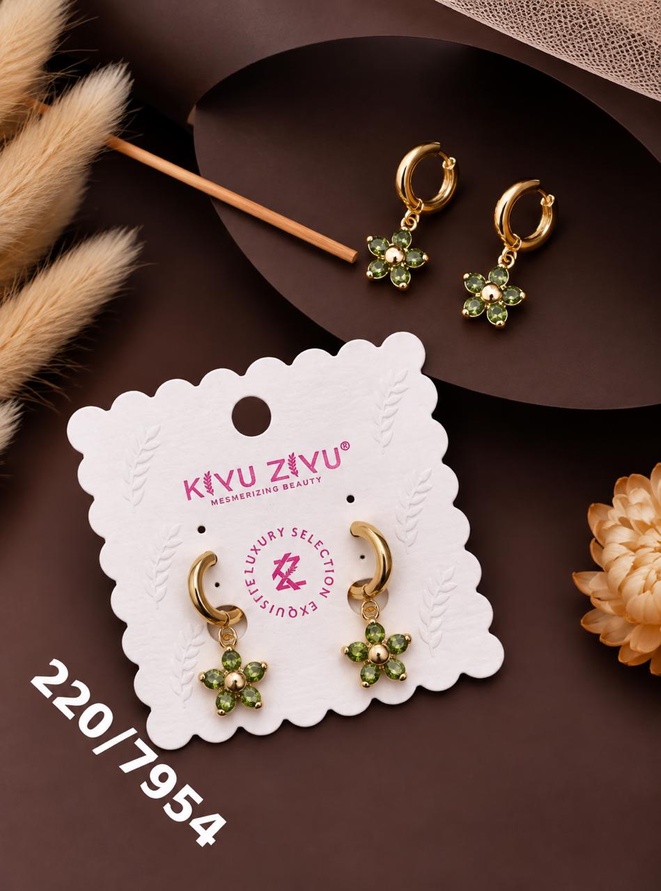 Olive Green Crystal Flower Hoop Earrings
