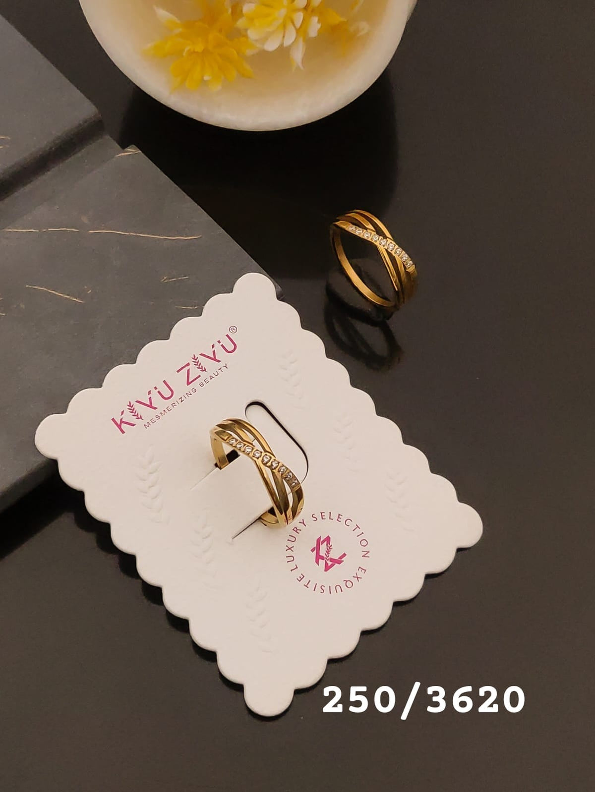Elegant Gold-Tone Layered Crystal Ring