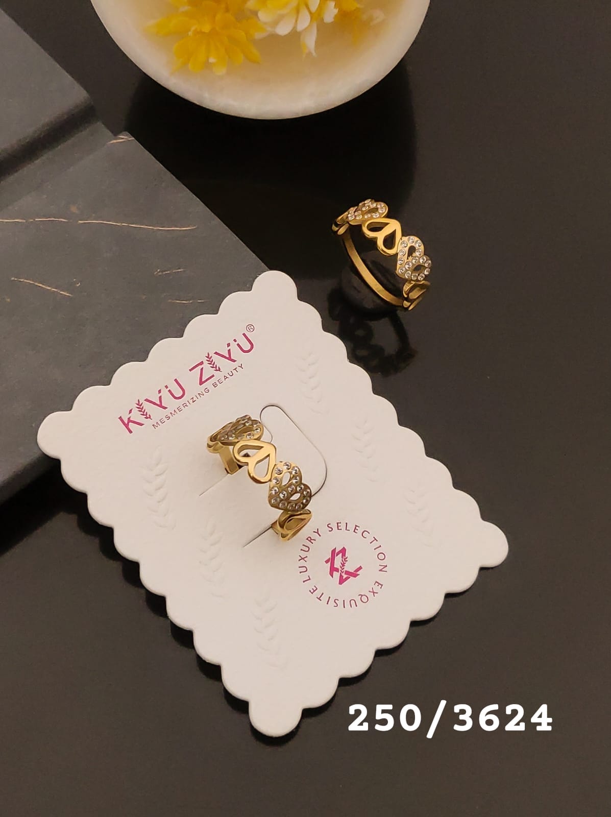 Elegant Gold-Tone Double Heart Crystal Ring