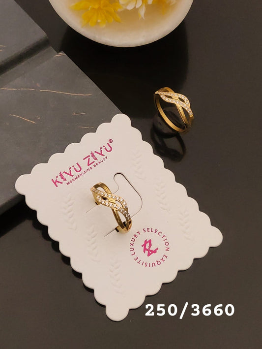 Elegant Gold-Tone Double Wave Crystal Ring
