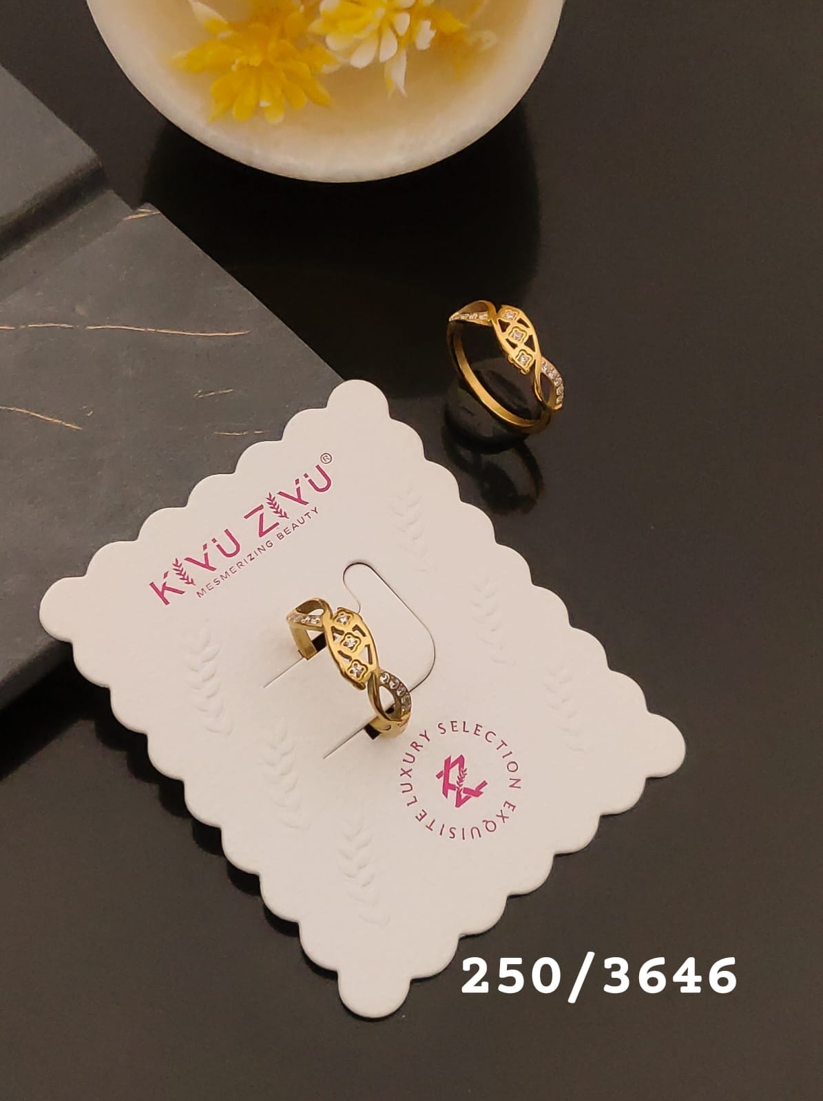 Elegant Gold-Tone Floral Crystal Ring
