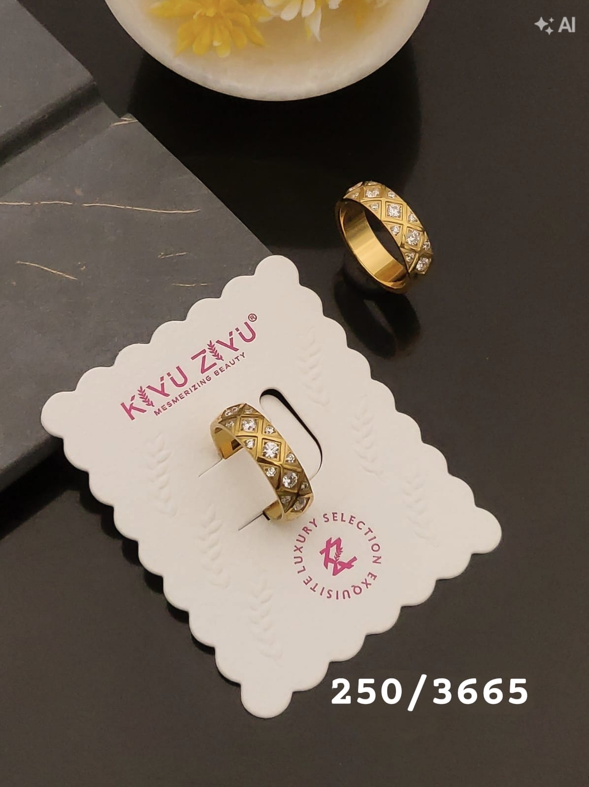Elegant Gold-Tone Geometric Crystal Band Ring
