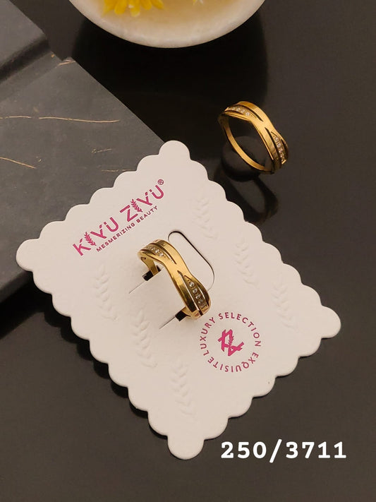 Elegant Gold-Tone Double Band Crystal Ring