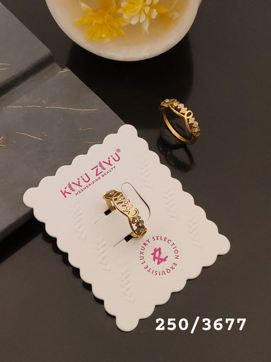 Elegant Gold-Tone Floral Crystal Statement Ring