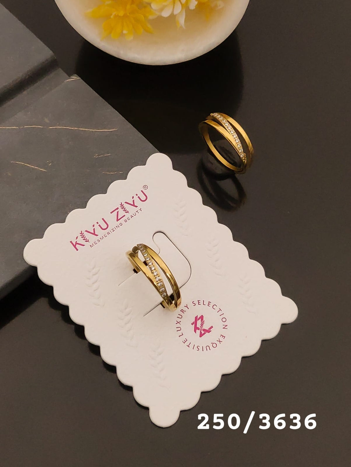 Elegant Double Band Crystal Gold-Tone Ring