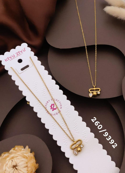 Elegant Geometric Crystal Charm Gold-Tone Necklace
