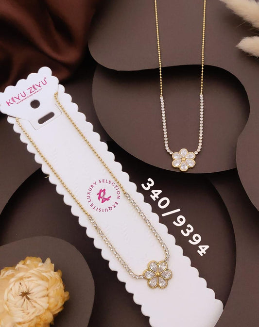 Elegant Crystal Flower Gold-Tone Necklace