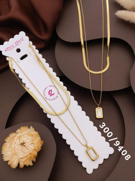 Elegant Dual-Layer Rectangle Pendant Necklace