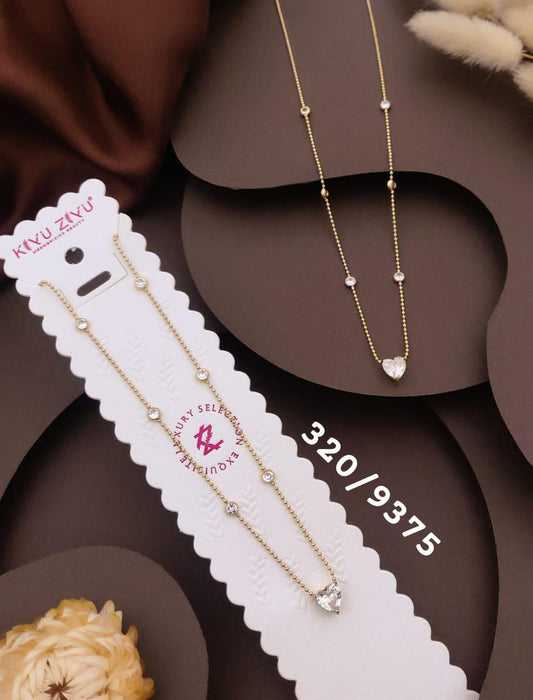 Crystal Heart Charm Beaded Chain Necklace